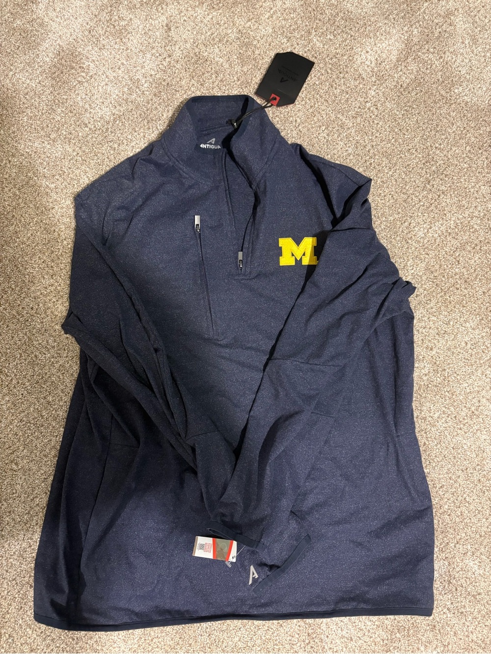 NWT Michigan Wolverines Navy Antigua 1/4 Zip Pullover